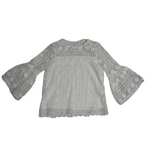 Ellison Womens Medium Cream Boho Bell Sleeve Crochet Overlay Layered Blouse